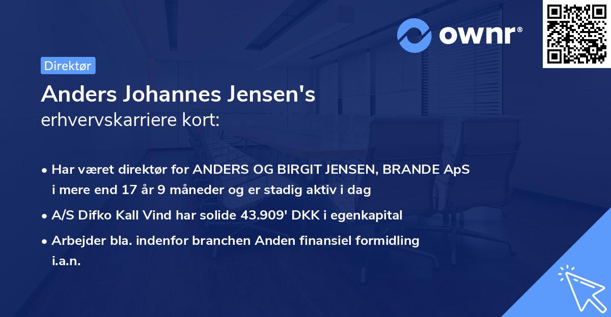 Anders Johannes Jensen's erhvervskarriere kort