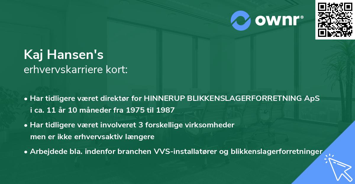 Kaj Hansen's erhvervskarriere kort