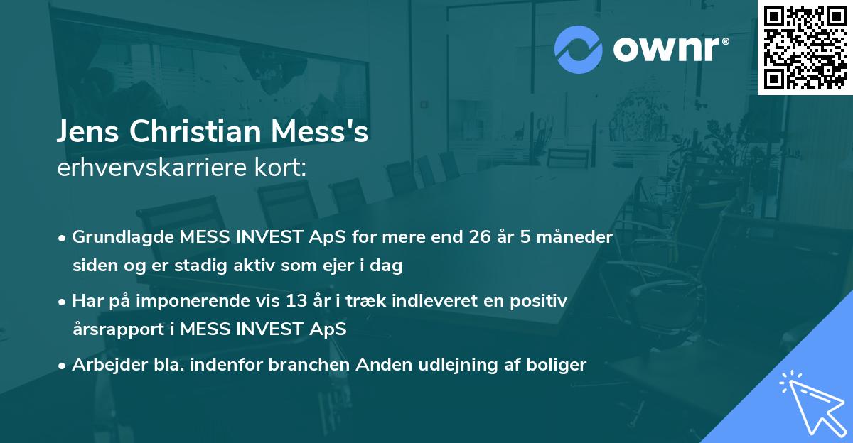 Jens Christian Mess's erhvervskarriere kort