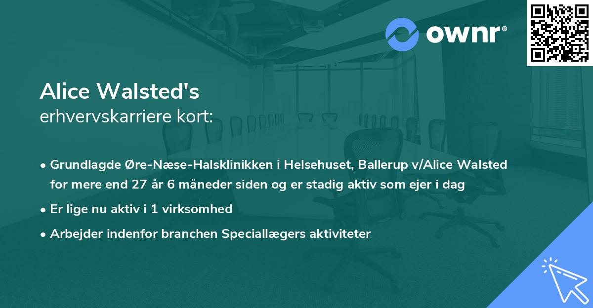 Alice Walsted's erhvervskarriere kort