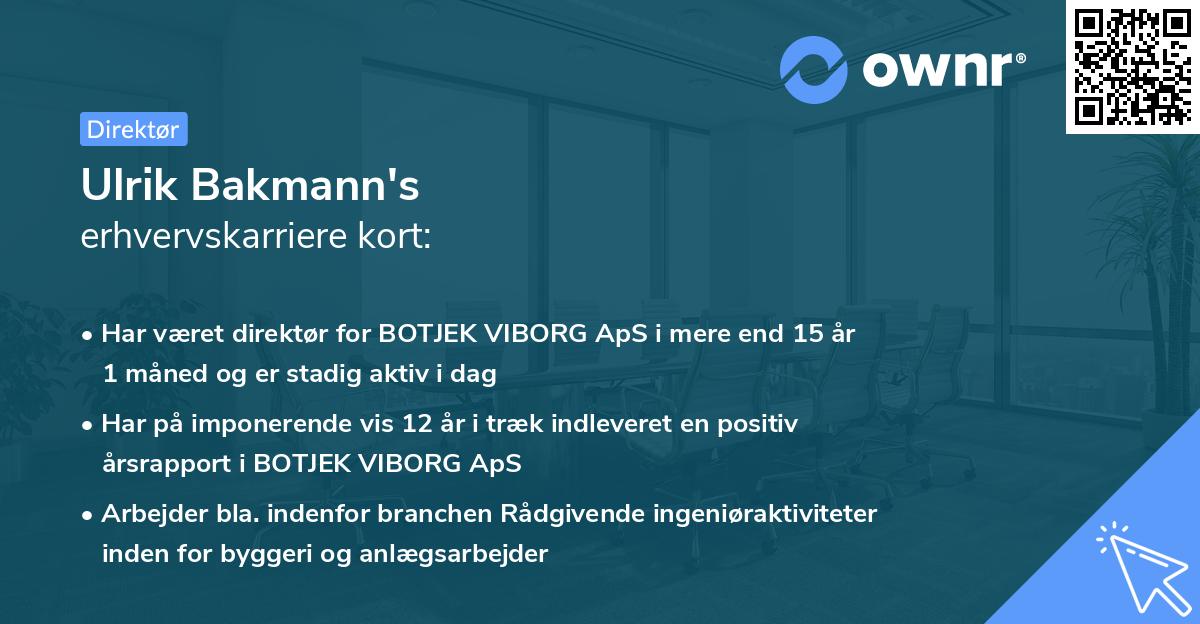 Ulrik Bakmann's erhvervskarriere kort
