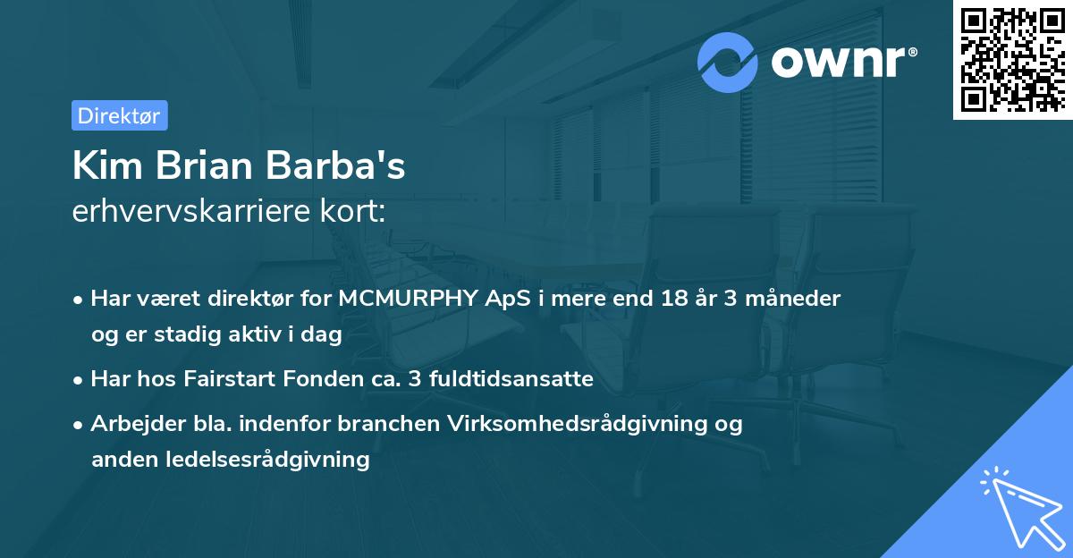 Kim Brian Barba's erhvervskarriere kort