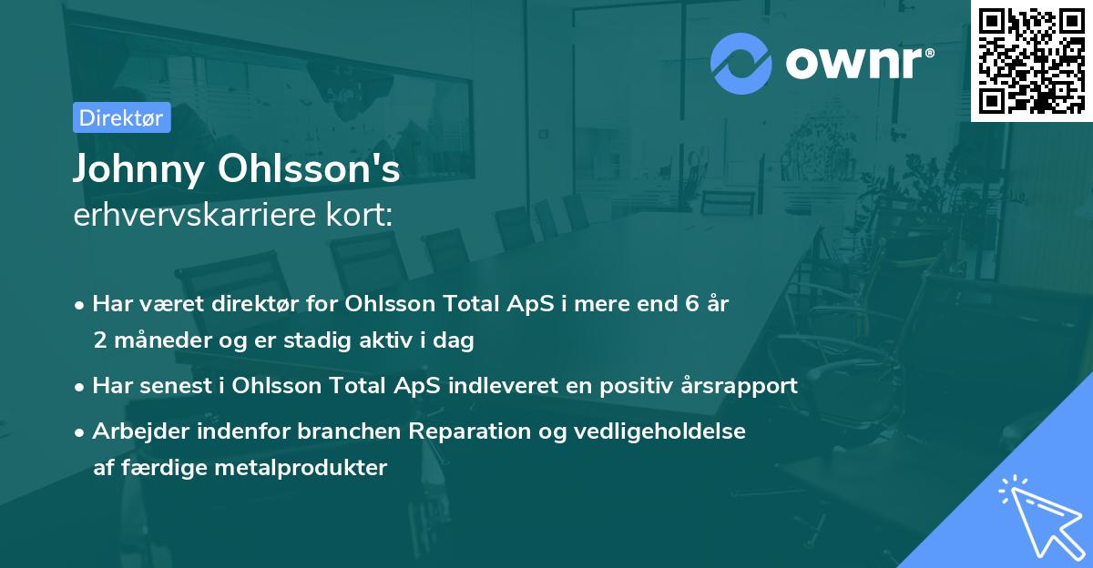 Johnny Ohlsson's erhvervskarriere kort