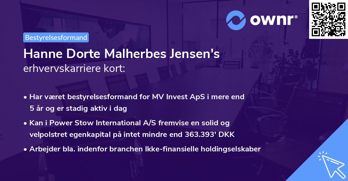 Hanne Dorte Malherbes Jensen's erhvervskarriere kort