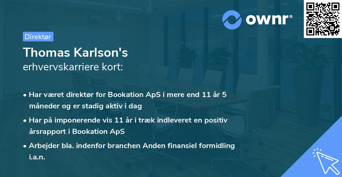 Thomas Karlson's erhvervskarriere kort