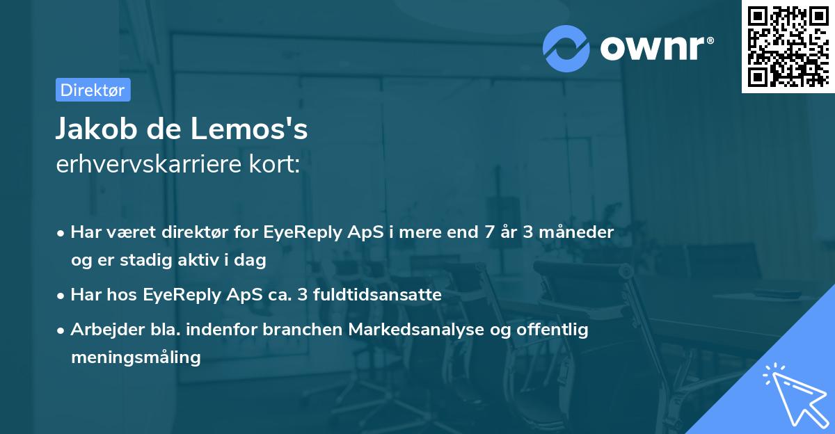 Jakob de Lemos's erhvervskarriere kort