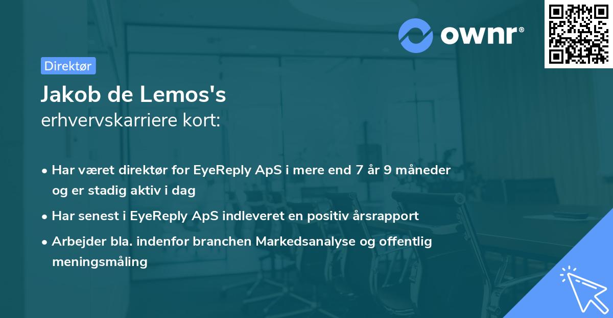 Jakob de Lemos's erhvervskarriere kort