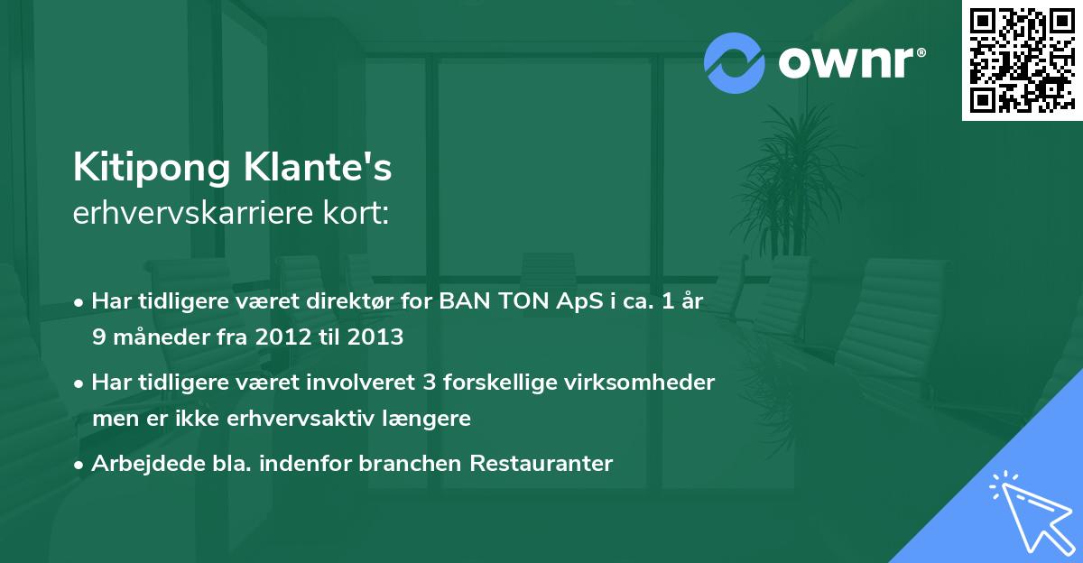 Kitipong Klante's erhvervskarriere kort