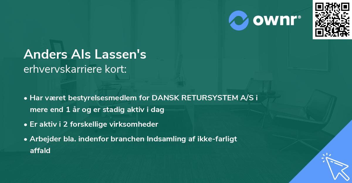 Anders Als Lassen's erhvervskarriere kort