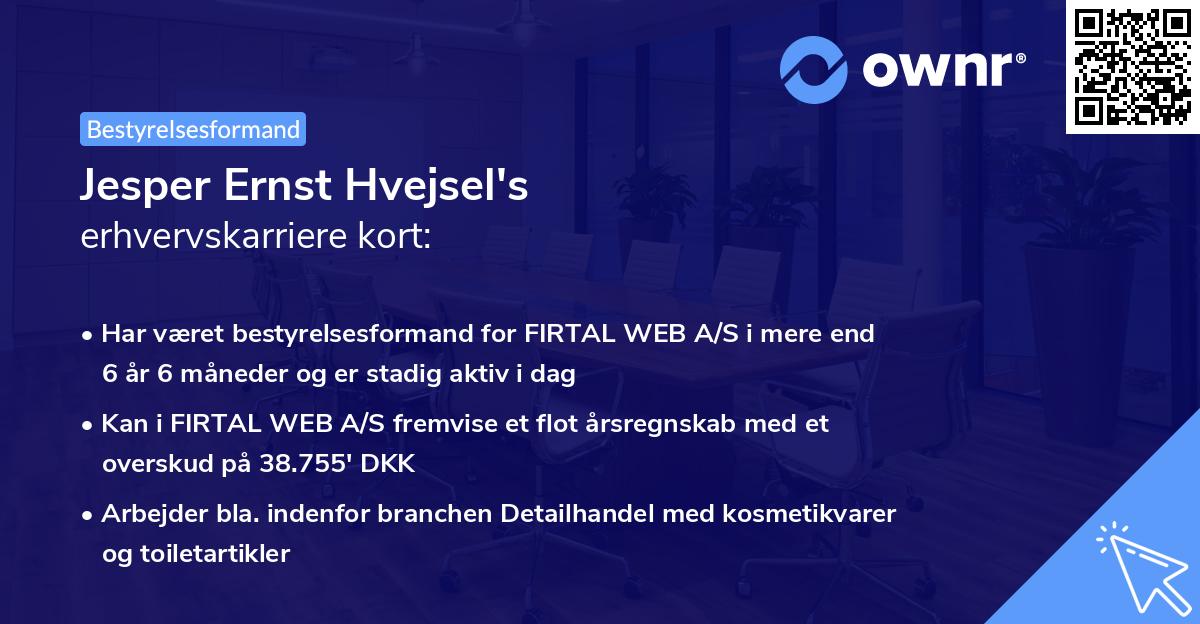 Jesper Ernst Hvejsel's erhvervskarriere kort