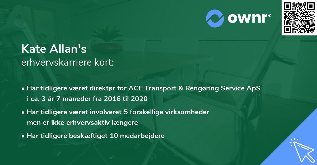 Kate Allan's erhvervskarriere kort
