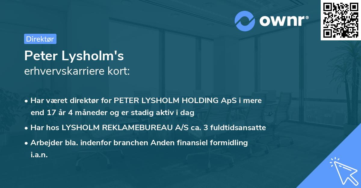 Peter Lysholm's erhvervskarriere kort