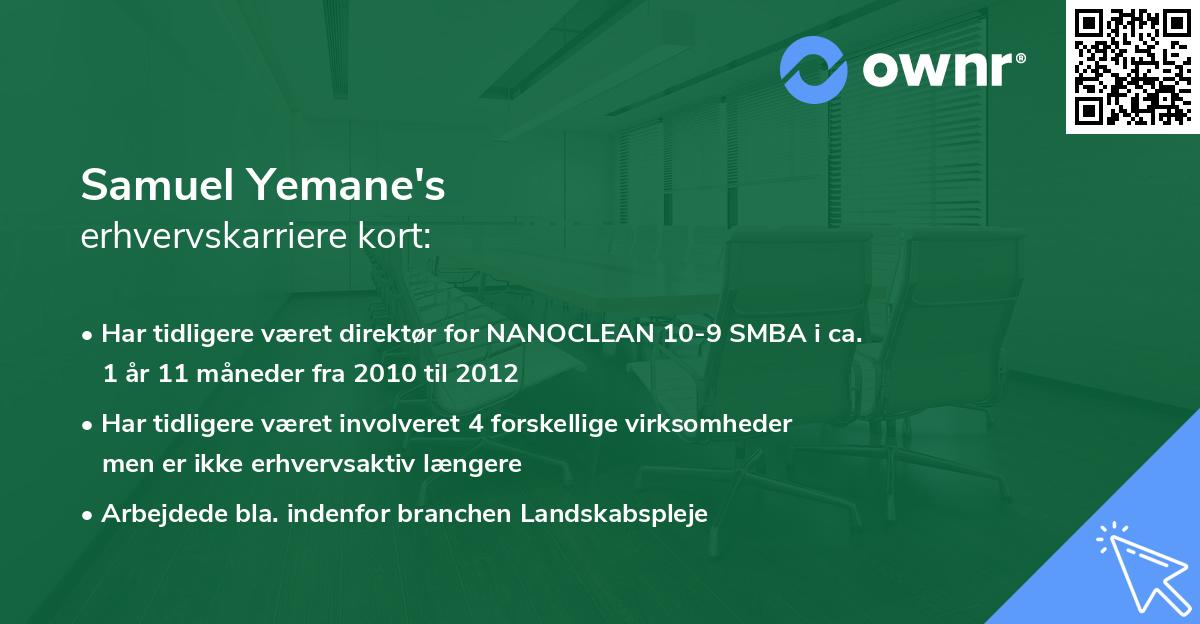 Samuel Yemane's erhvervskarriere kort