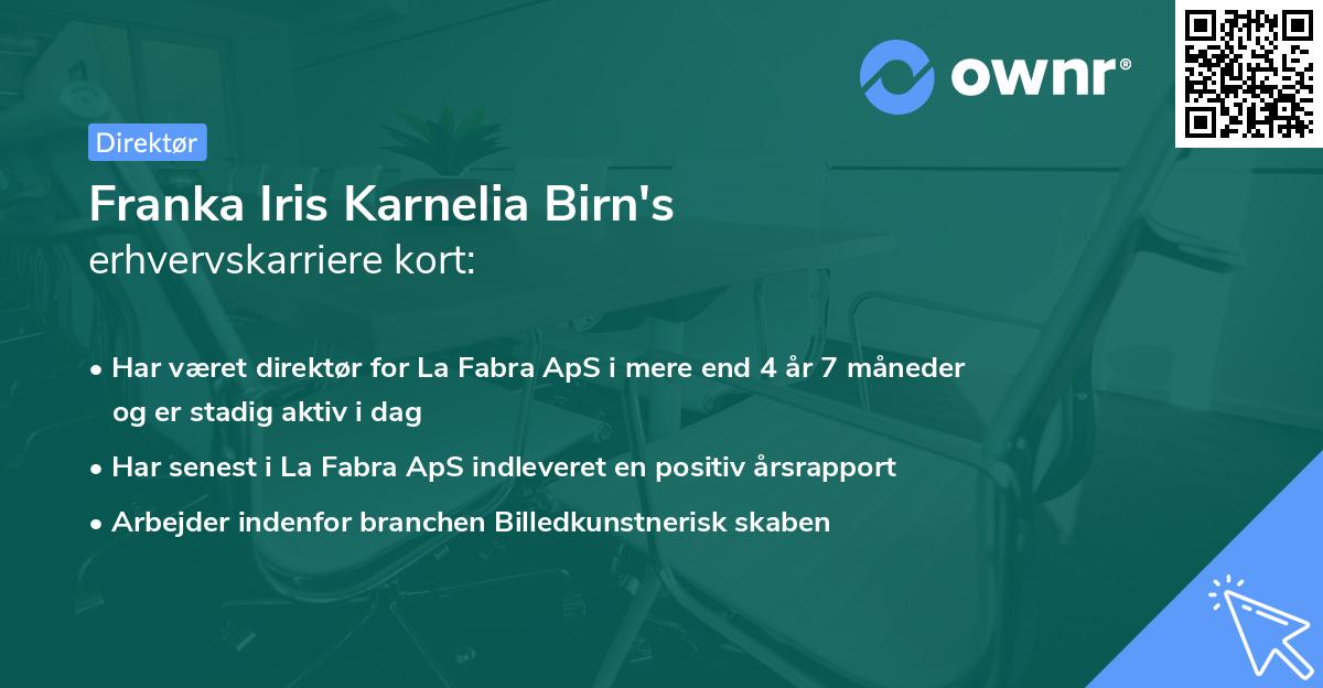 Franka Iris Karnelia Birn's erhvervskarriere kort