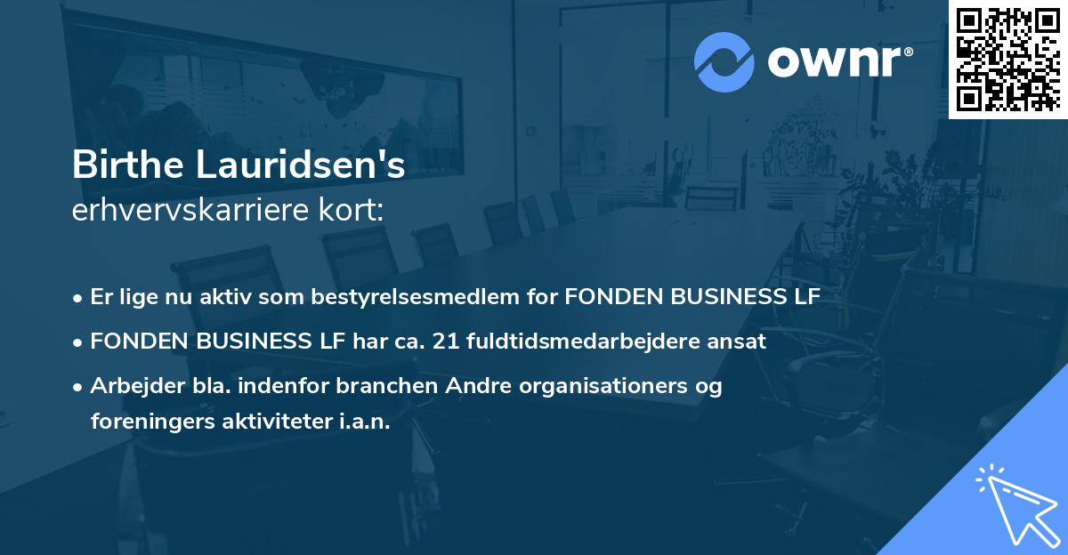 Birthe Lauridsen's erhvervskarriere kort