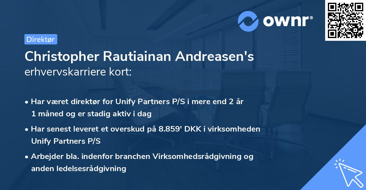 Christopher Rautiainan Andreasen's erhvervskarriere kort