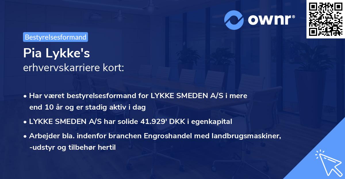 Pia Lykke's erhvervskarriere kort