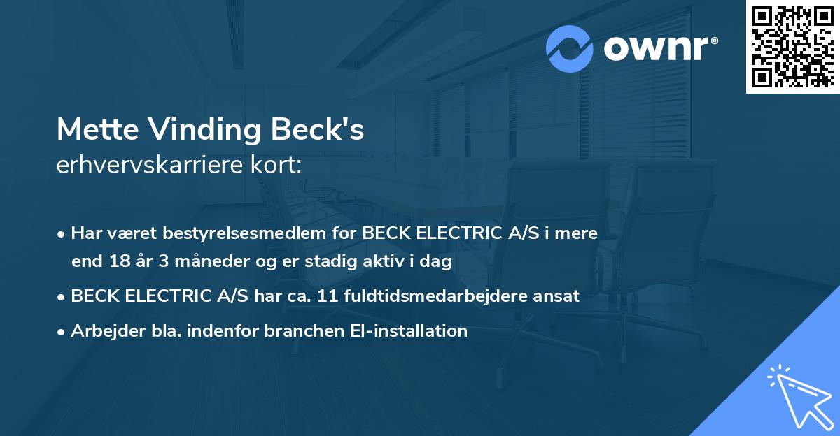 Mette Vinding Beck's erhvervskarriere kort