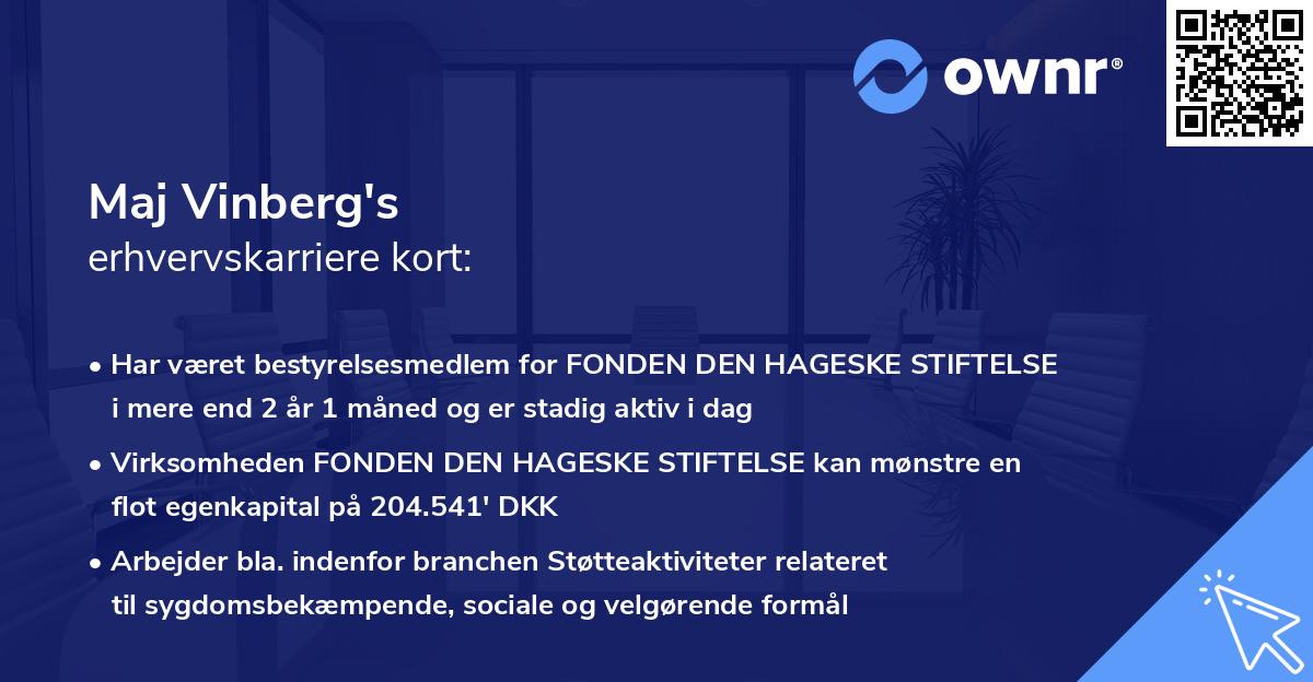 Maj Vinberg's erhvervskarriere kort