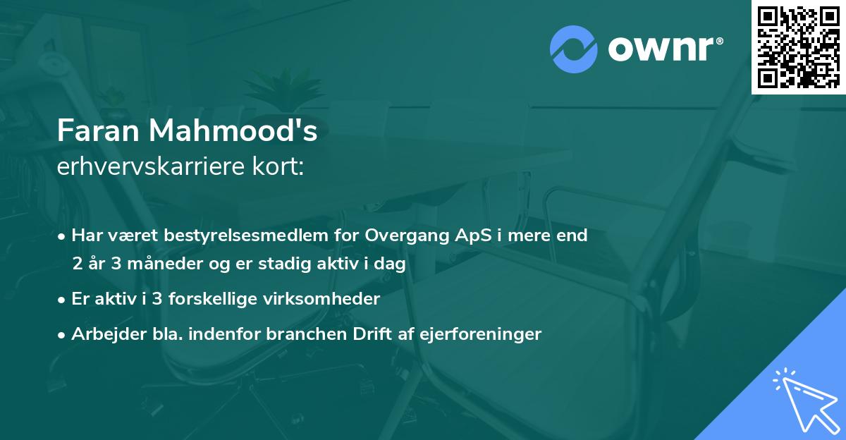 Faran Mahmood's erhvervskarriere kort