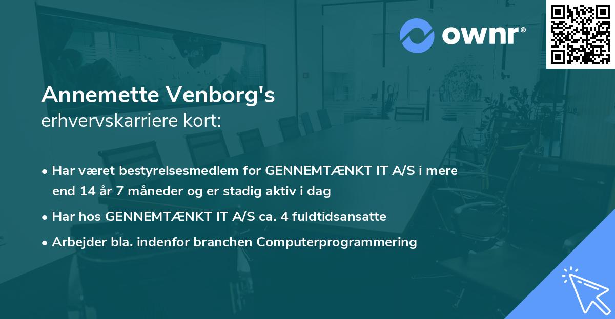 Annemette Venborg's erhvervskarriere kort