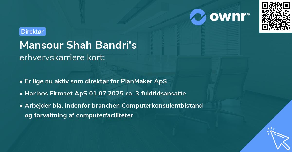 Mansour Shah Bandri's erhvervskarriere kort