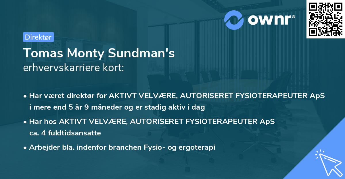 Tomas Monty Sundman's erhvervskarriere kort