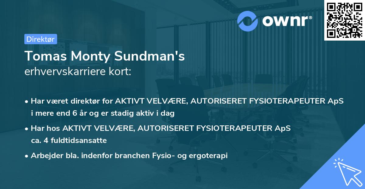 Tomas Monty Sundman's erhvervskarriere kort