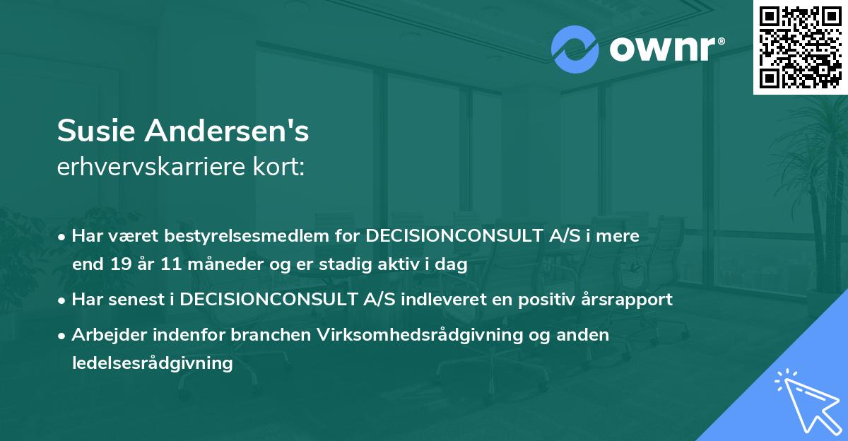 Susie Andersen's erhvervskarriere kort