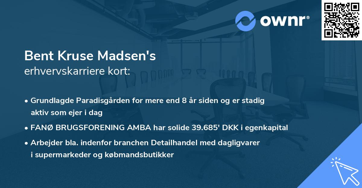 Bent Kruse Madsen's erhvervskarriere kort