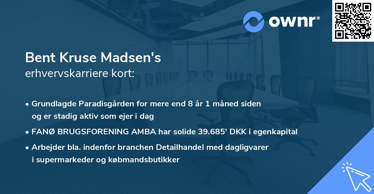 Bent Kruse Madsen's erhvervskarriere kort