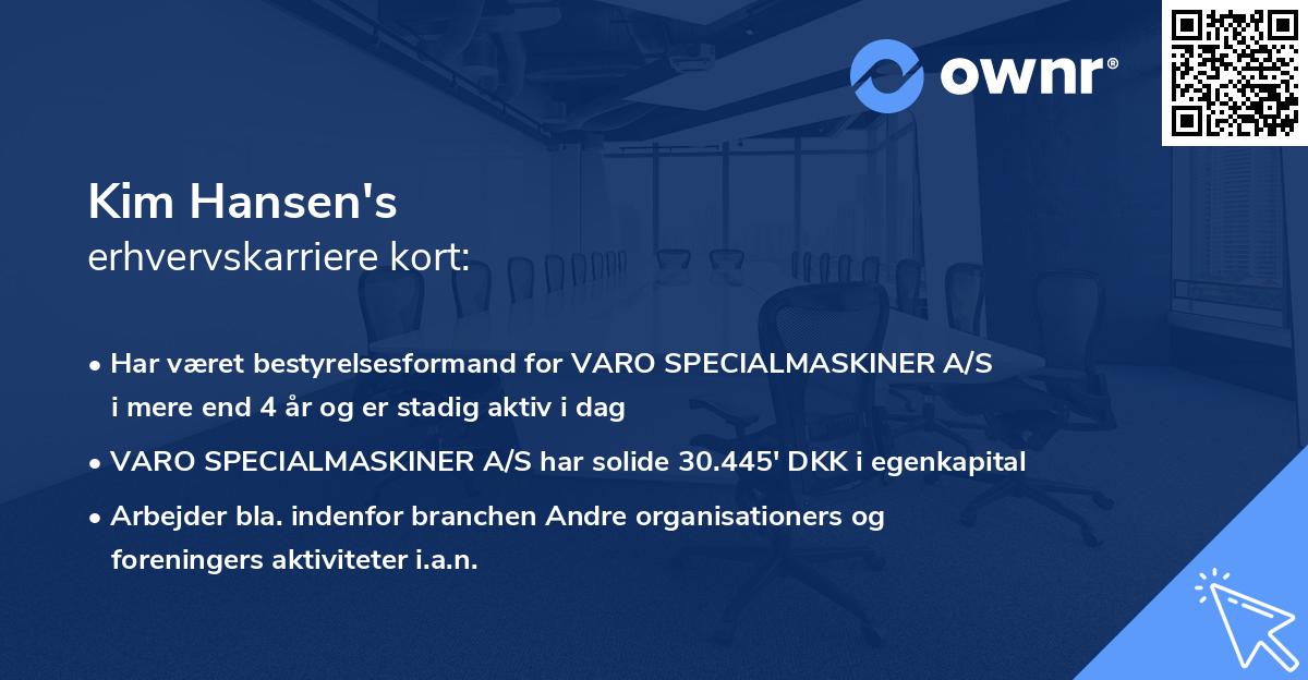 Kim Hansen's erhvervskarriere kort