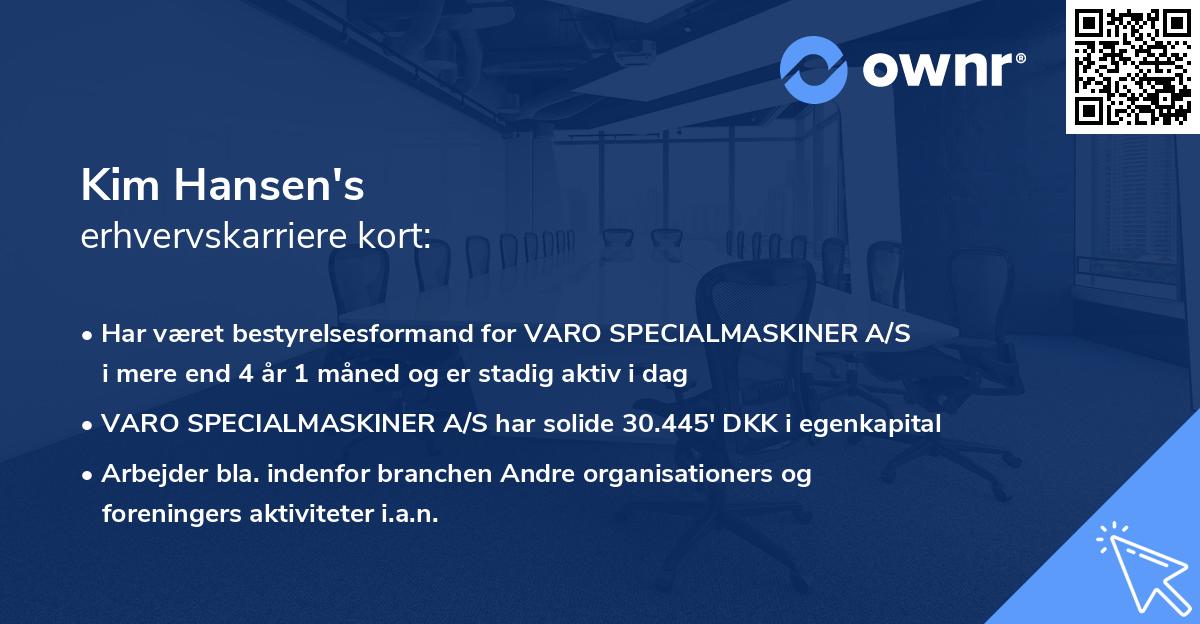 Kim Hansen's erhvervskarriere kort
