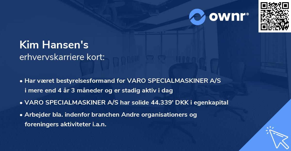 Kim Hansen's erhvervskarriere kort