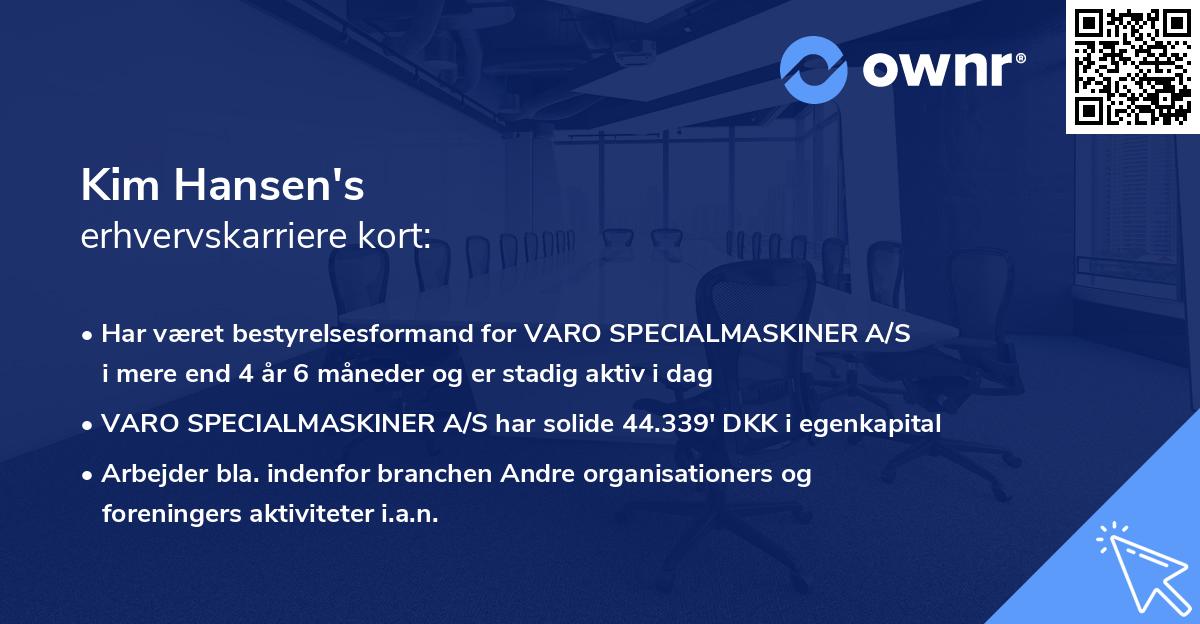 Kim Hansen's erhvervskarriere kort