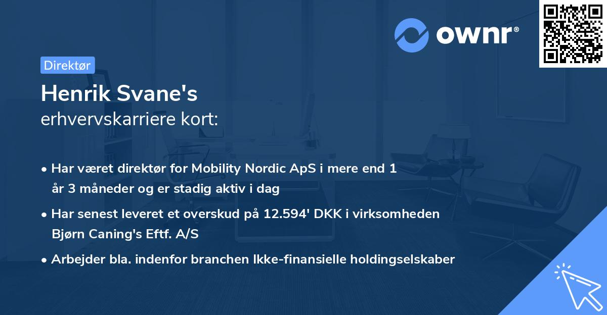 Henrik Svane's erhvervskarriere kort