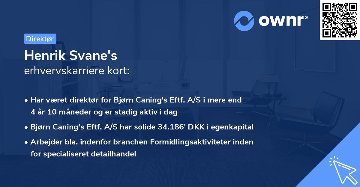 Henrik Svane's erhvervskarriere kort