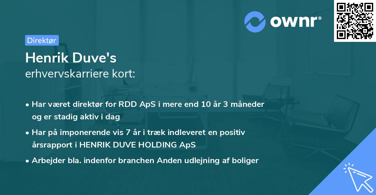Henrik Duve's erhvervskarriere kort