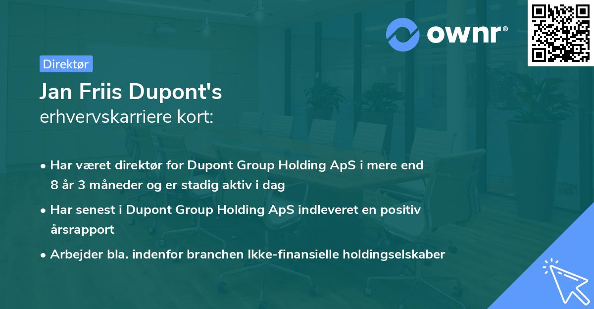 Jan Friis Dupont's erhvervskarriere kort