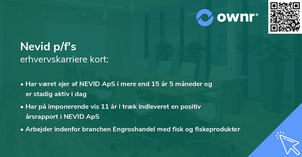 Nevid p/f's erhvervskarriere kort