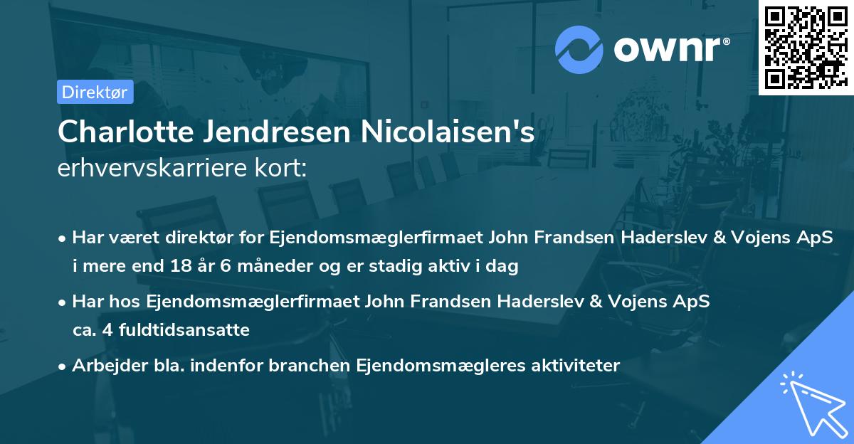 Charlotte Jendresen Nicolaisen's erhvervskarriere kort