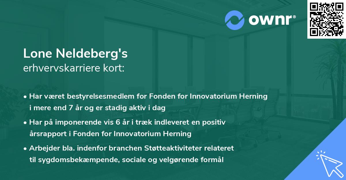Lone Neldeberg's erhvervskarriere kort