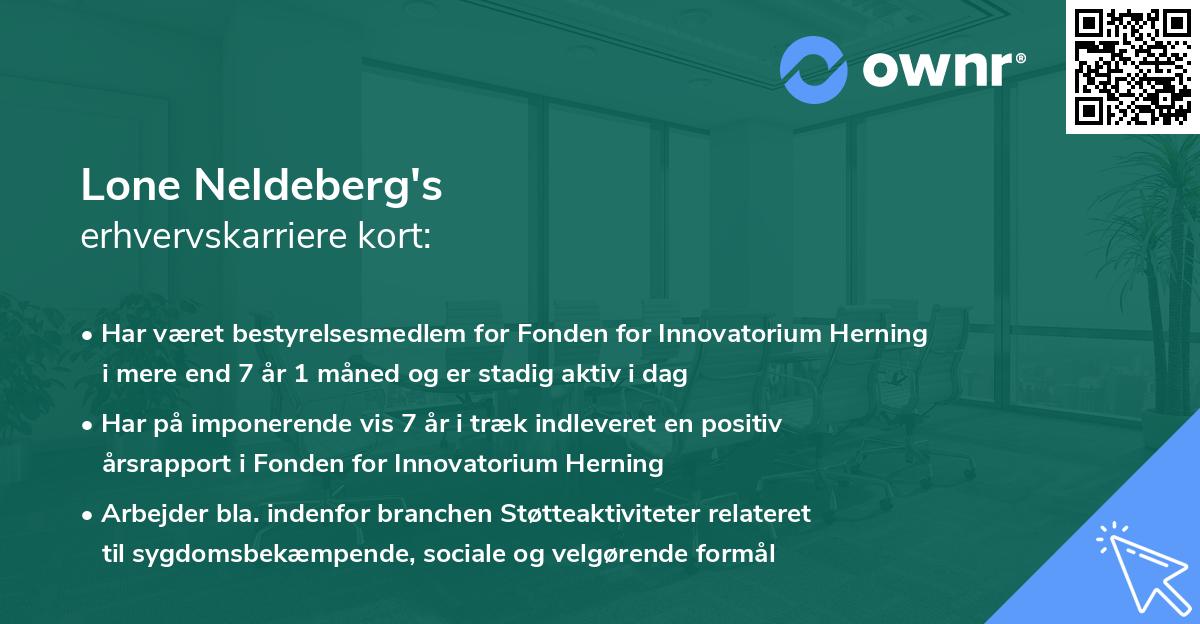 Lone Neldeberg's erhvervskarriere kort