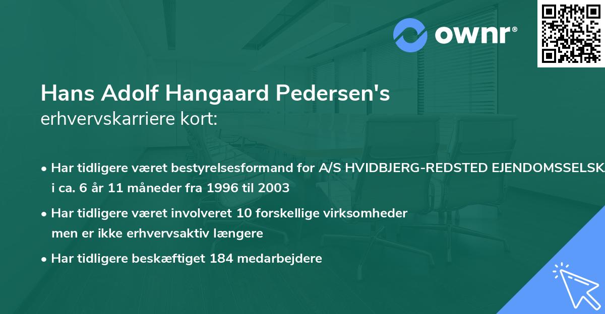 Hans Adolf Hangaard Pedersen's erhvervskarriere kort