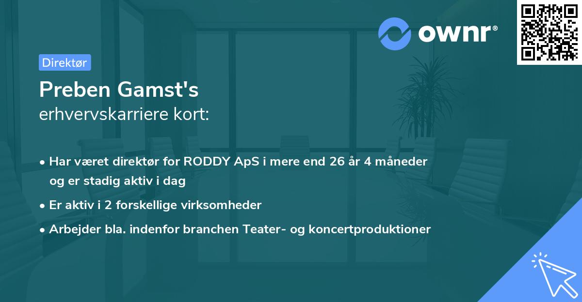 Preben Gamst's erhvervskarriere kort