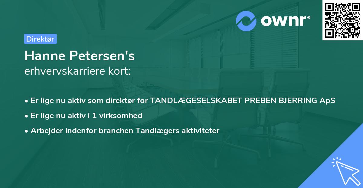 Hanne Petersen's erhvervskarriere kort