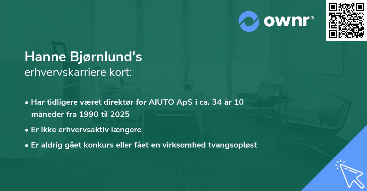 Hanne Bjørnlund's erhvervskarriere kort