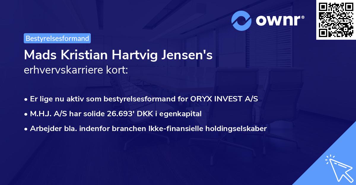 Mads Kristian Hartvig Jensen's erhvervskarriere kort