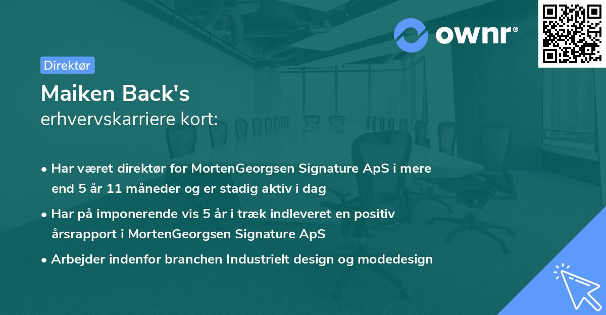 Maiken Back's erhvervskarriere kort