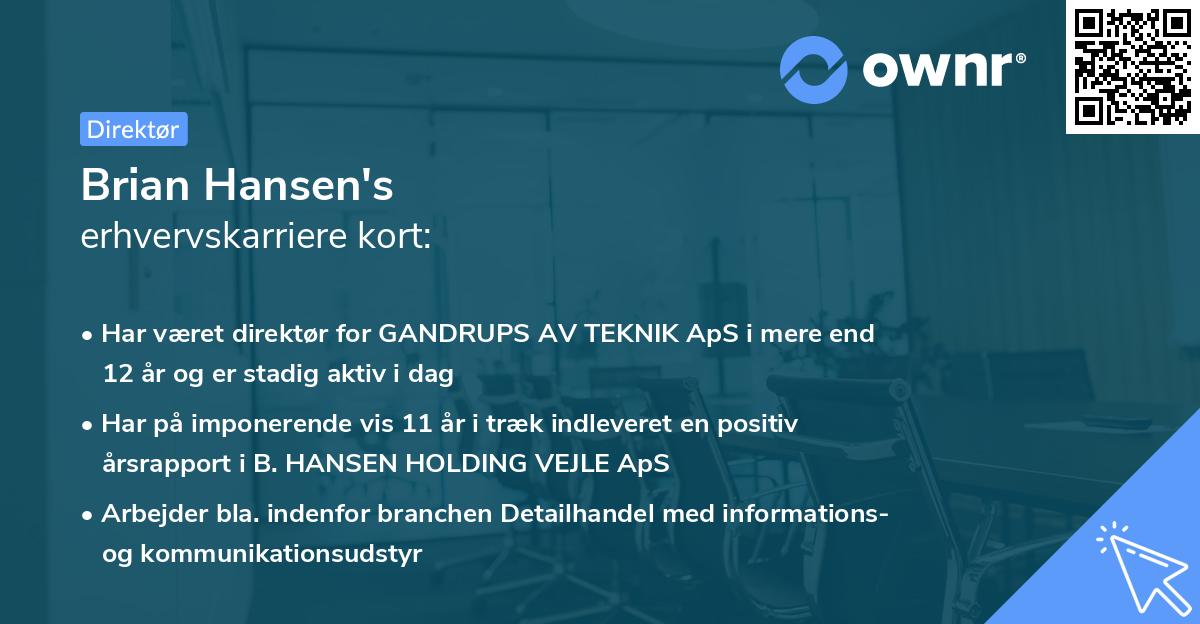 Brian Hansen's erhvervskarriere kort
